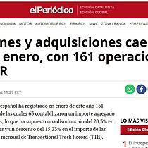 Las fusiones y adquisiciones caen un 20,3% en enero, con 161 operaciones, segn TTR